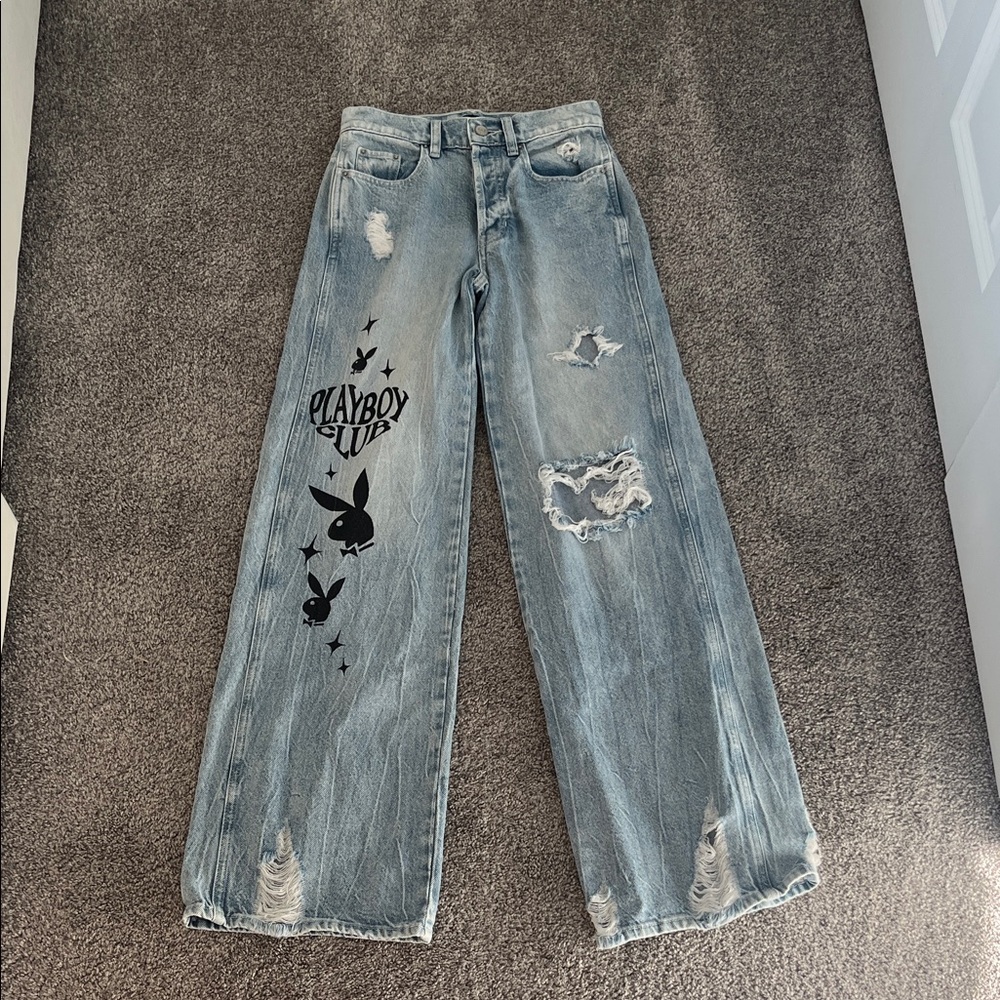Playboy By PacSun Eco Super Distressed High Waisted Baggy Jean Size 23